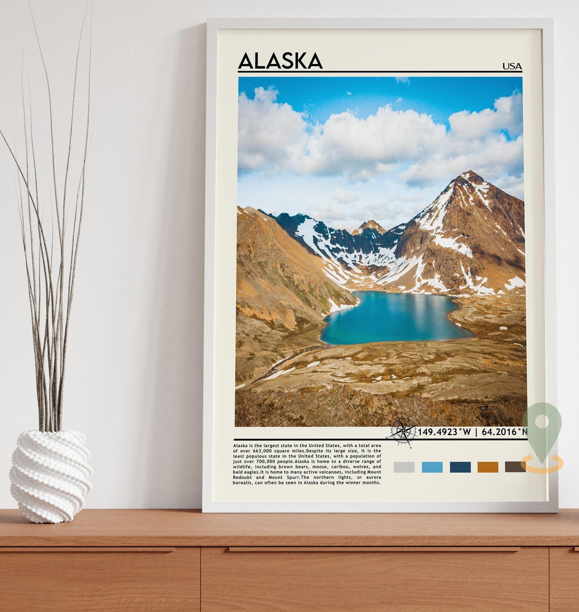 Alaska USA Snowy Mountain Lake Landscape Photo Travel Poster - Image 3