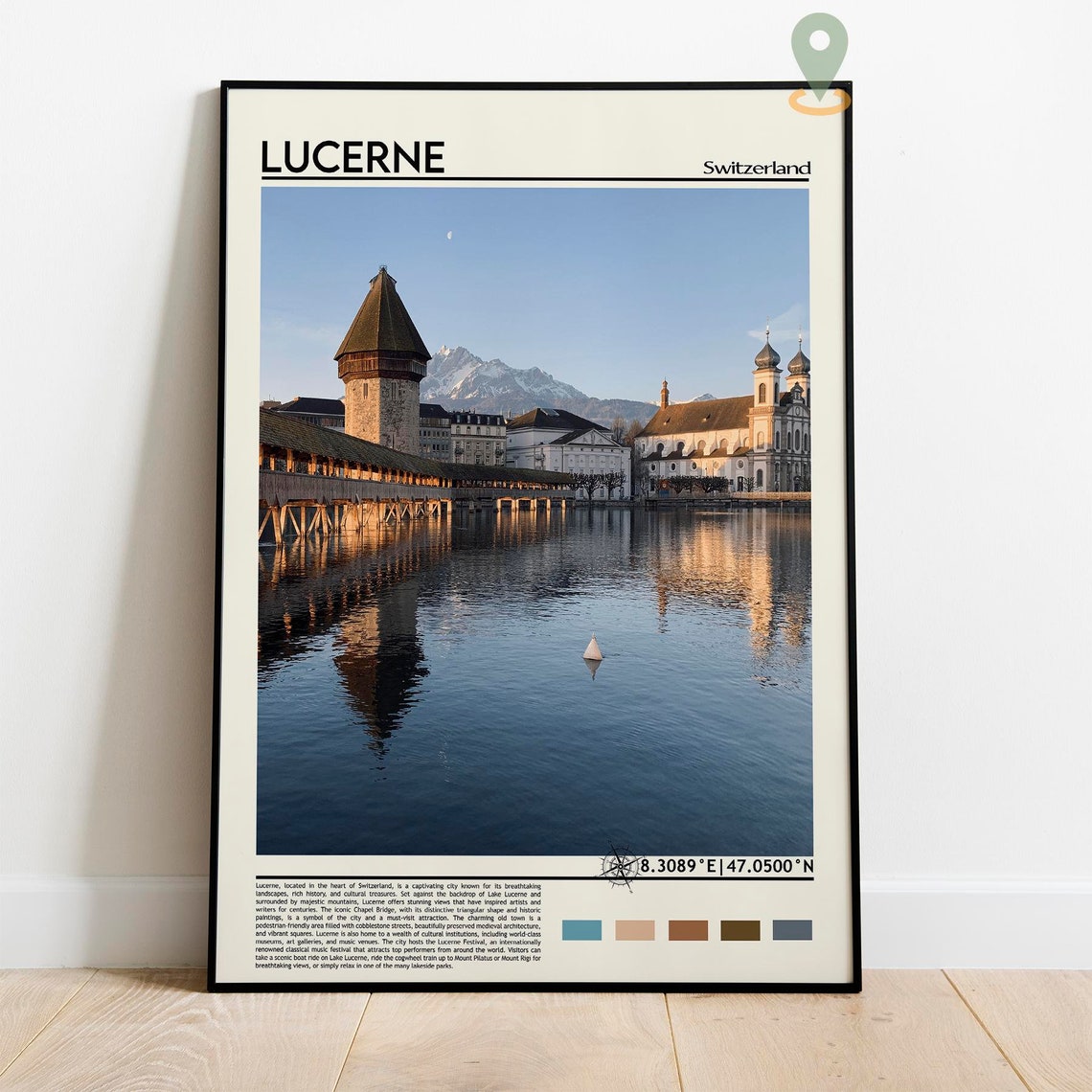 Lucerne Switzerland Historic Chapel Bridge Lake Sunset Poster - Image 2
