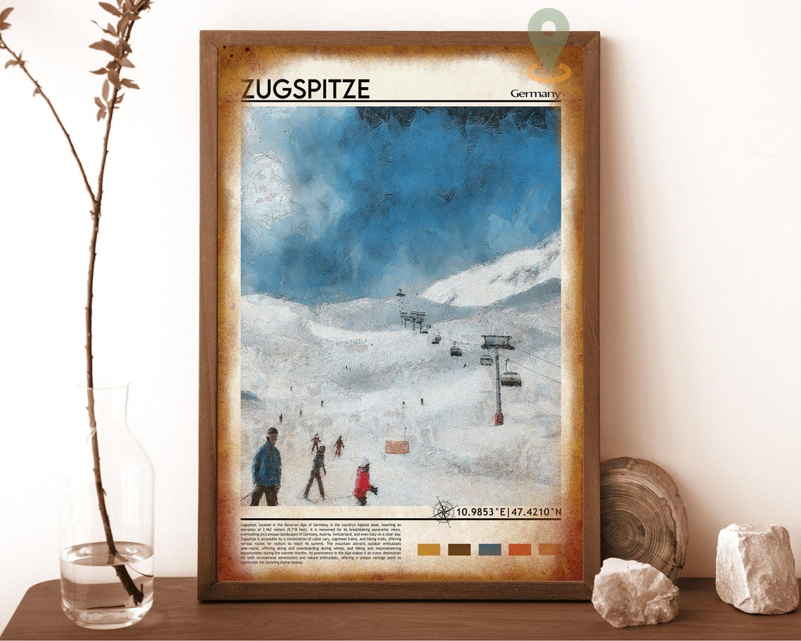 Zugspitze Germany Alpine Ski Slope Gondolas Snow Resort Art Poster - Image 6