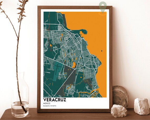 Veracruz Mexico Emerald Green Coastal Street Map Coordinates Poster