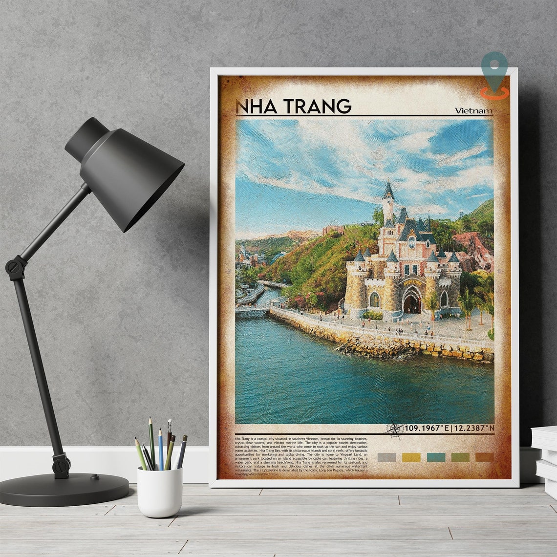 Nha Trang Vietnam Island Castle Bay Aerial Coastal Travel Poster - Image 4
