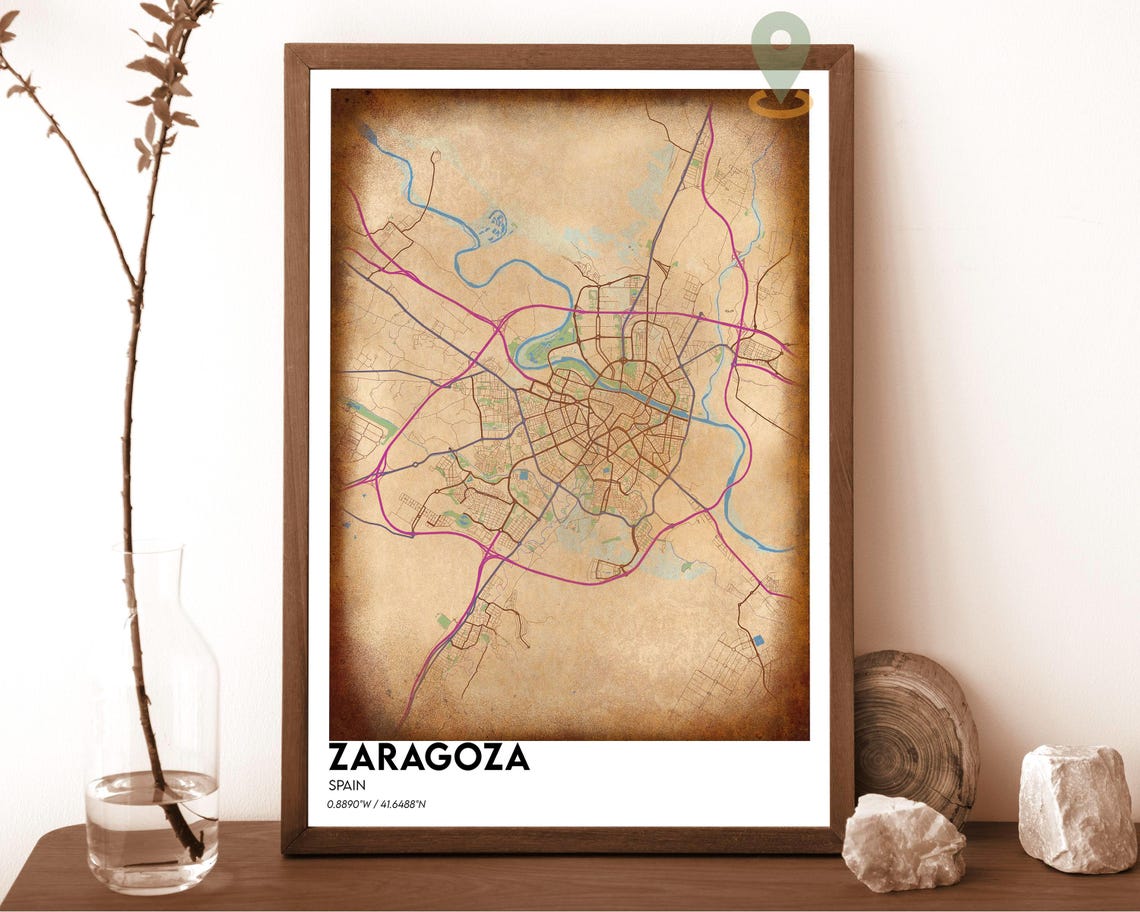 Zaragoza Spain Dark City Map Midnight Blue Modern Street Poster - Image 3