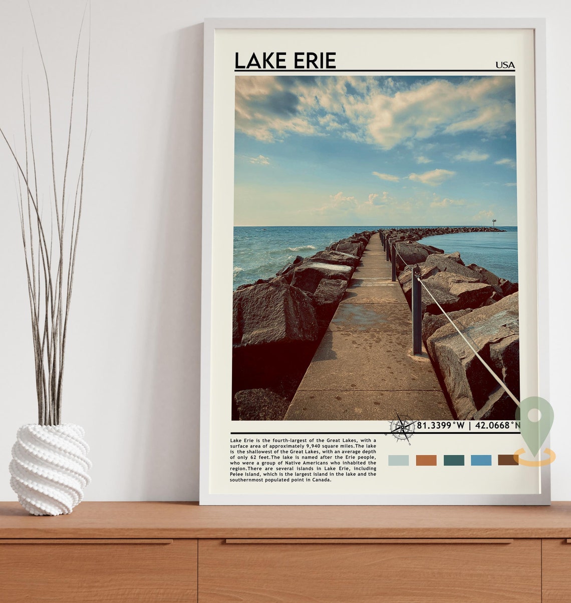 Great Lakes Print Lake Erie Art Lake Erie Poster Lake Erie Photo Lake Erie Lake Erie Painting Lake Erie Poster Vintage Poster - Image 3
