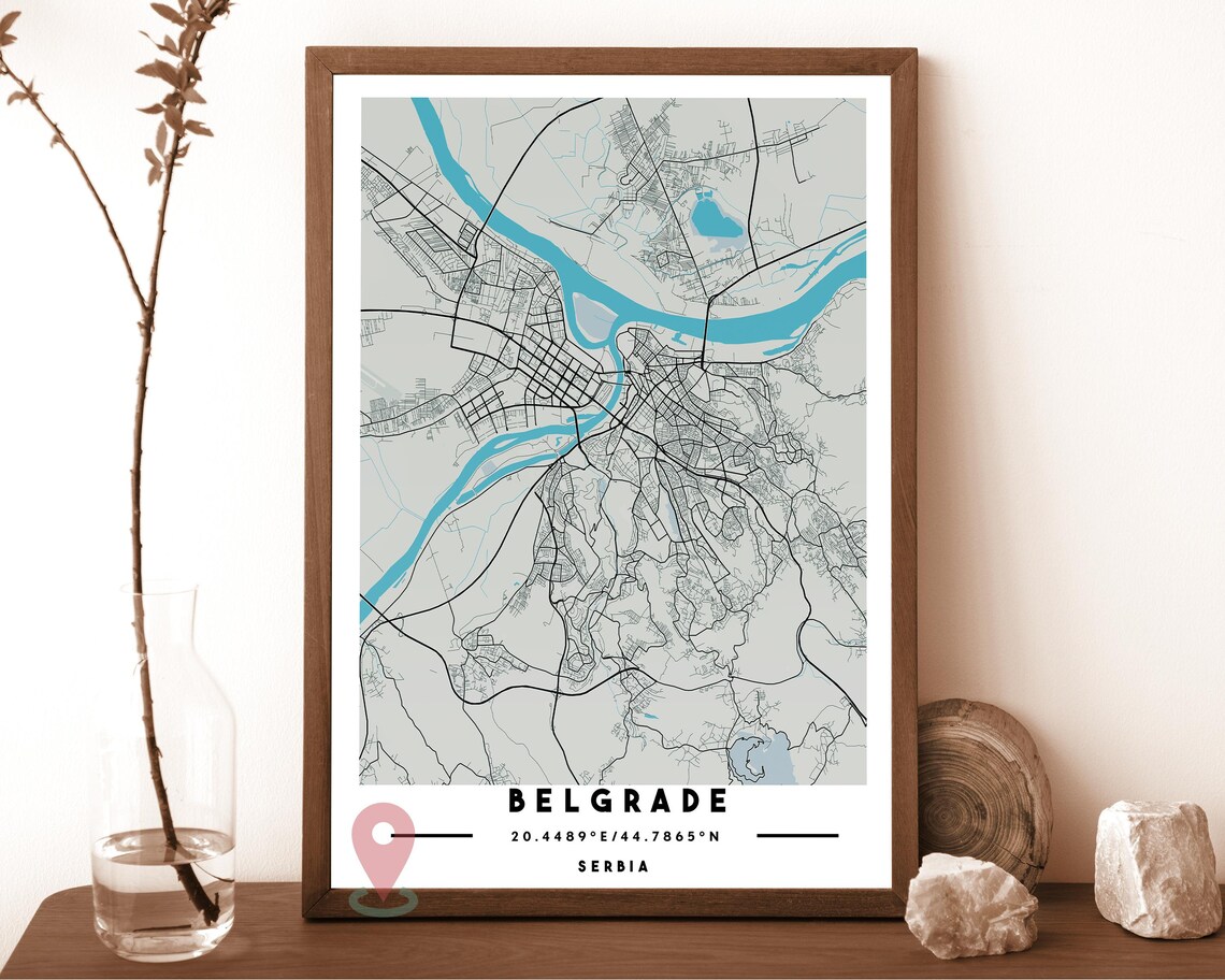 Belgrade Serbia navy with a golden Danube river Street Map Coordinates Poster - Image 5