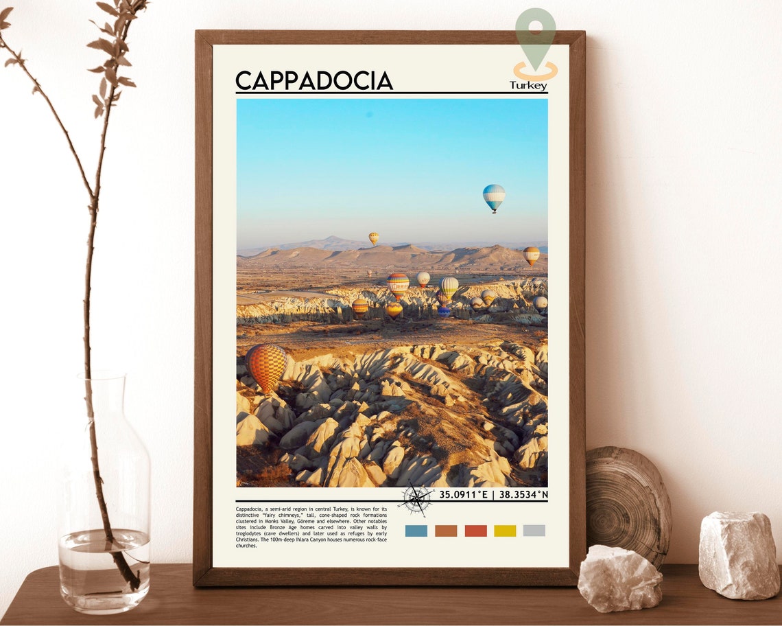 Cappadocia Turkey Hot Air Balloons Rocky Valley Sunrise Poster