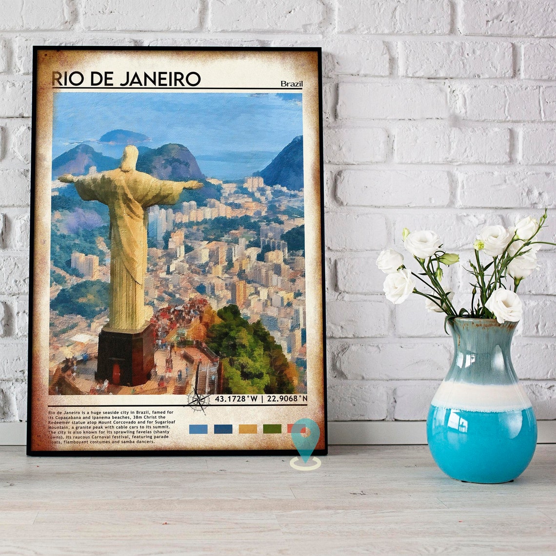 Rio de Janeiro Brazil Christ the Redeemer Painted Travel Poster - Image 2