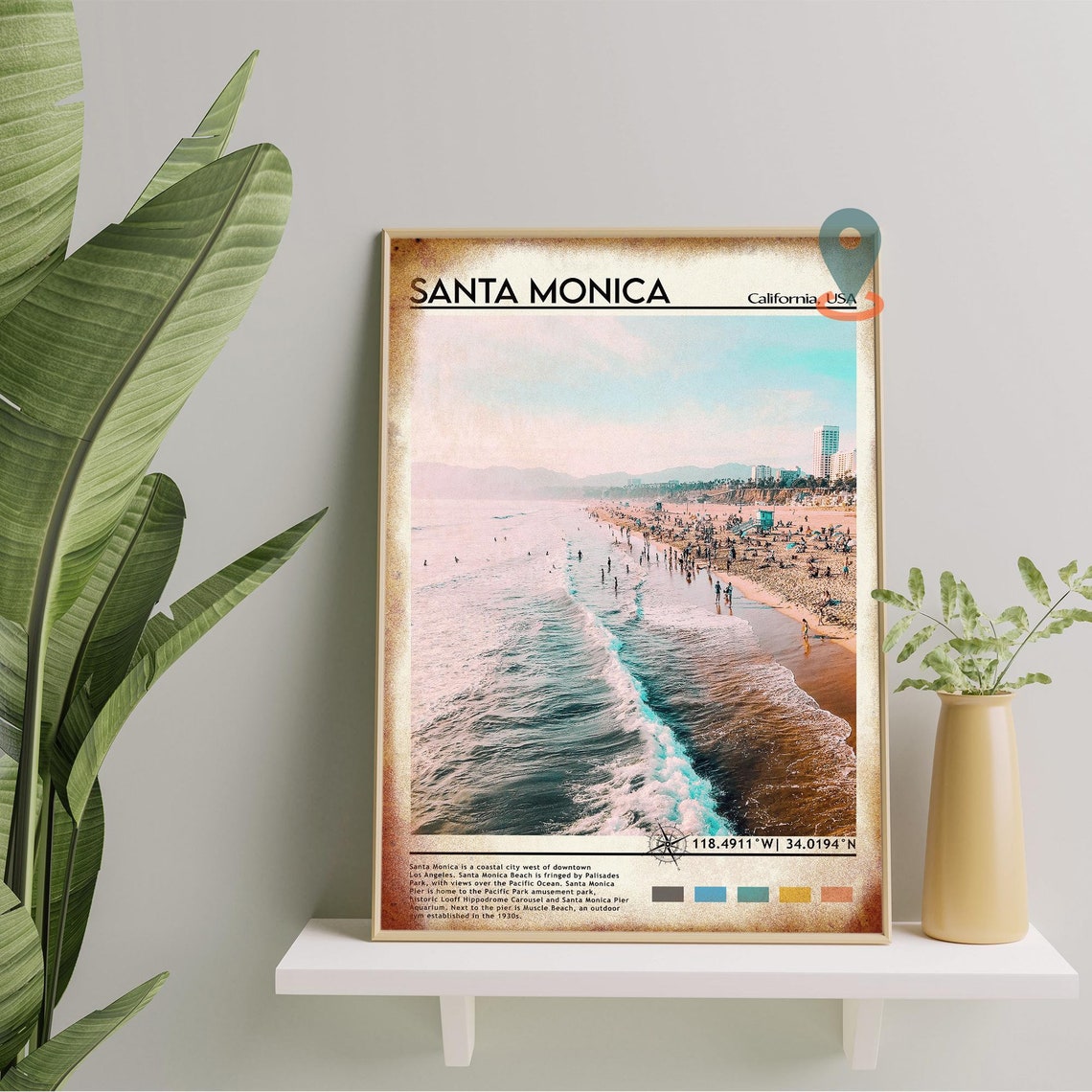 Santa Monica California Beach Aerial Photo Travel Poster Home Decor - Image 2