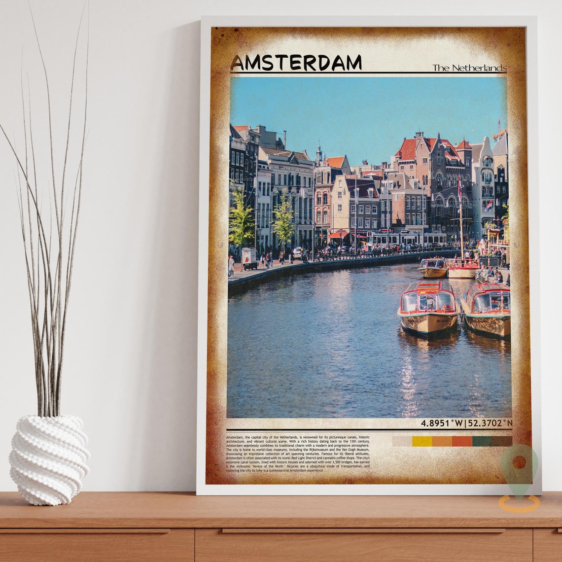 Amsterdam Netherlands Canal Boats Historic Waterfront Poster - Image 3