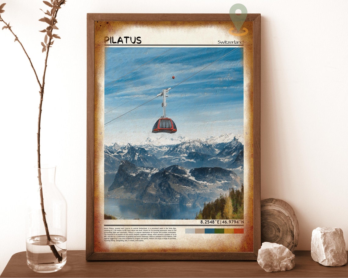 Pilatus Switzerland Cable Car Alps Mountain Gondola Photo Poster - Image 6
