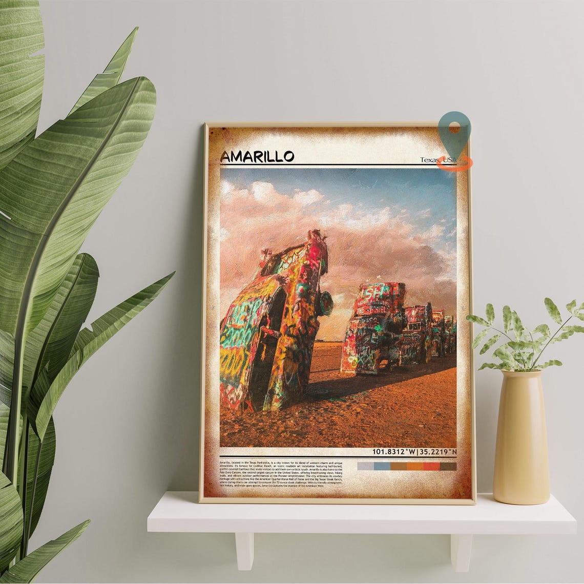 Amarillo Texas Cadillac Ranch Graffiti Cars Vintage Travel Poster - Image 4