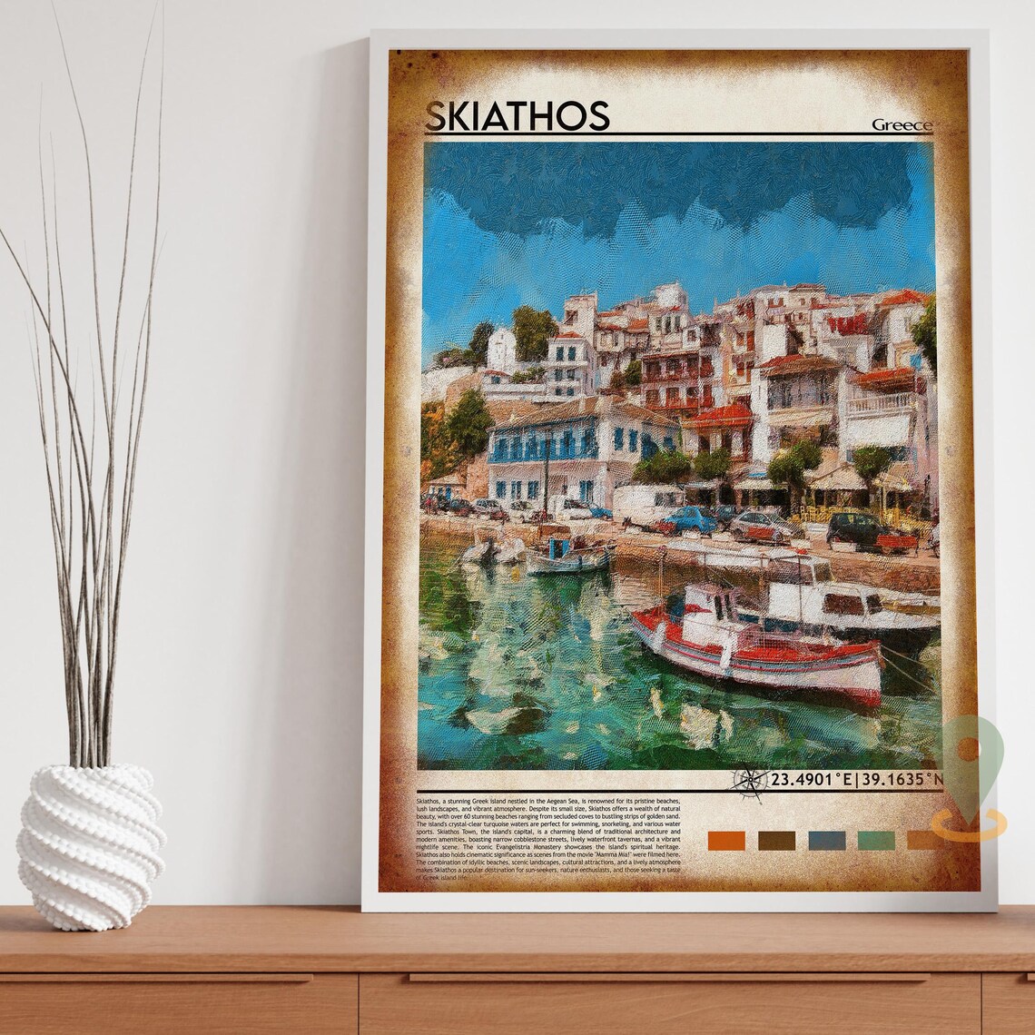 Skiathos Greece Harbor Boats Colorful Seaside Aegean Travel Poster - Image 4