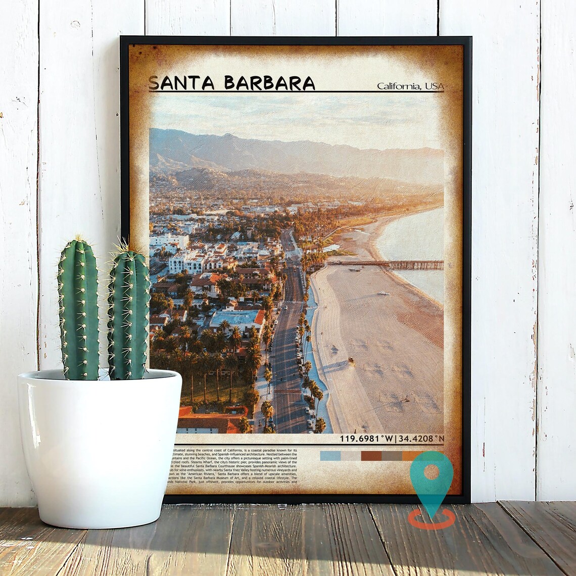 Santa Barbara California Beach Aerial Sunset Coastline Photo Poster - Image 2