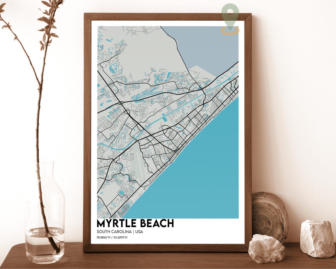 Myrtle Beach South Carolina Navy Gold Coastal Map Art Poster - Image 2