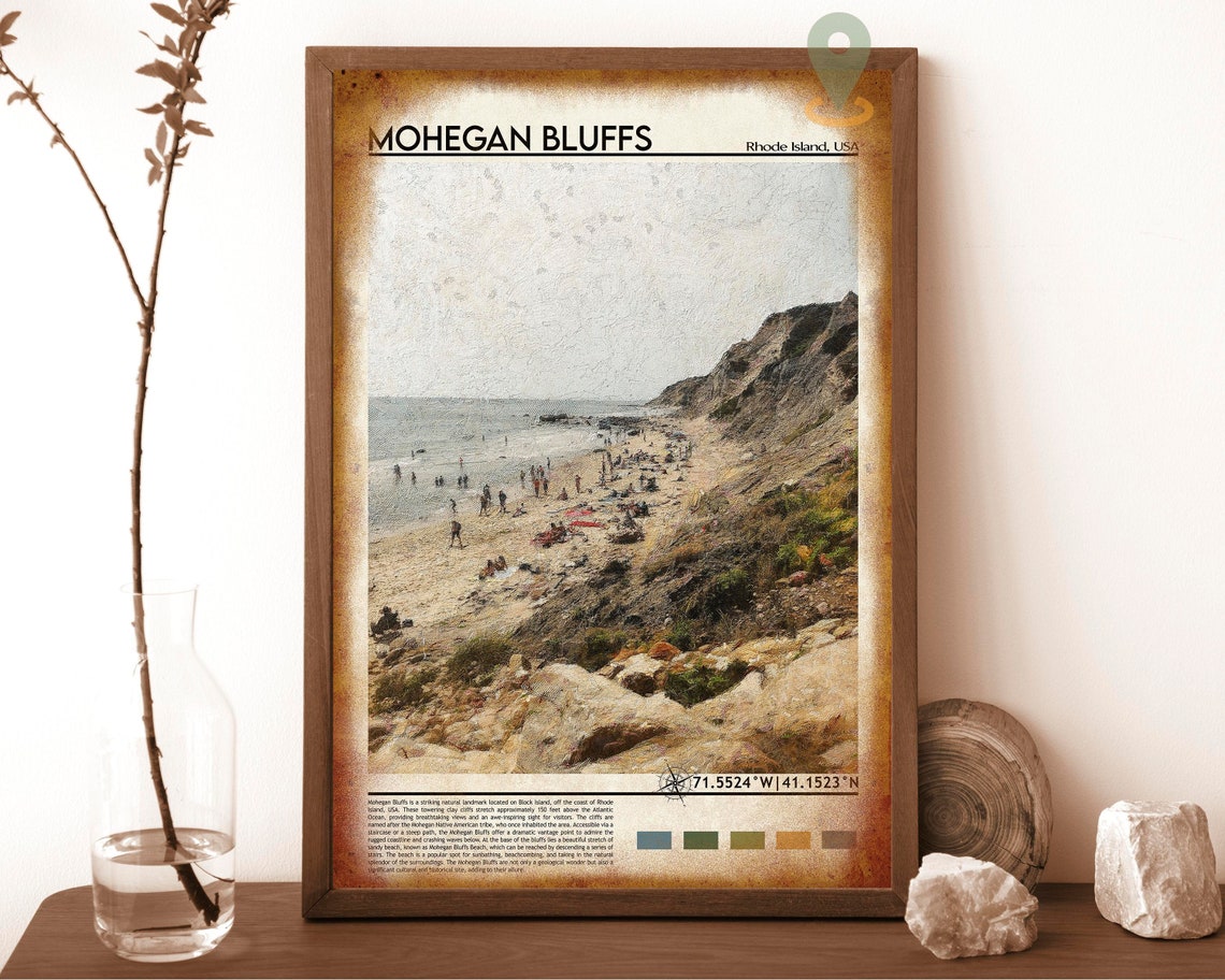Mohegan Bluffs Rhode Island Beach Cliffs Summer Aerial View Poster - Image 6