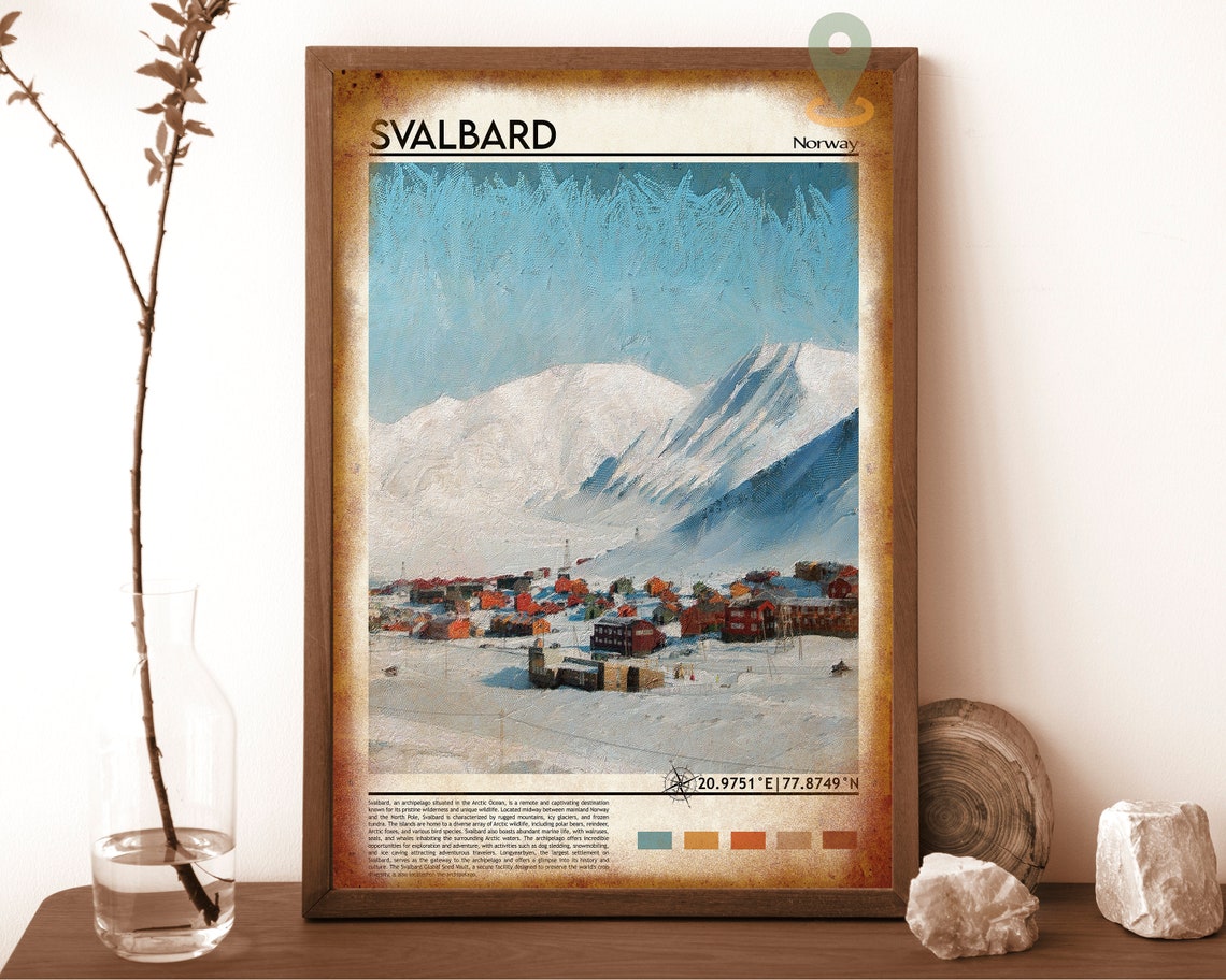 Svalbard Norway Arctic Snow Village Mountain Coordinate Travel Poster - Image 6