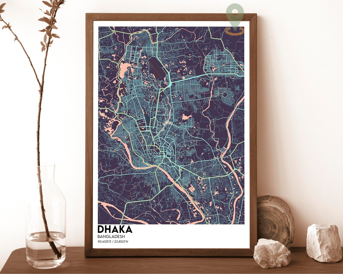 Dhaka Bangladesh City Street Map Navy Gold Art Poster for Map Collectors - Image 5