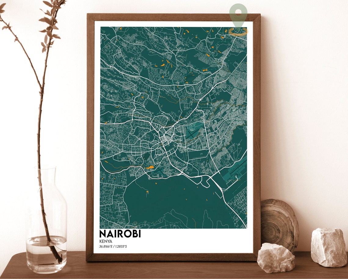 Nairobi Kenya Modern Midnight Blue Neon Street Map Art Poster - Image 3