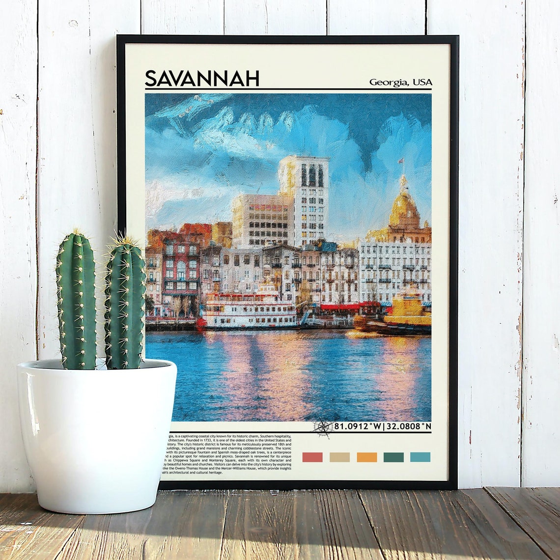 Savannah Georgia Riverfront Historic Painted Skyline USA Travel Poster - Image 5