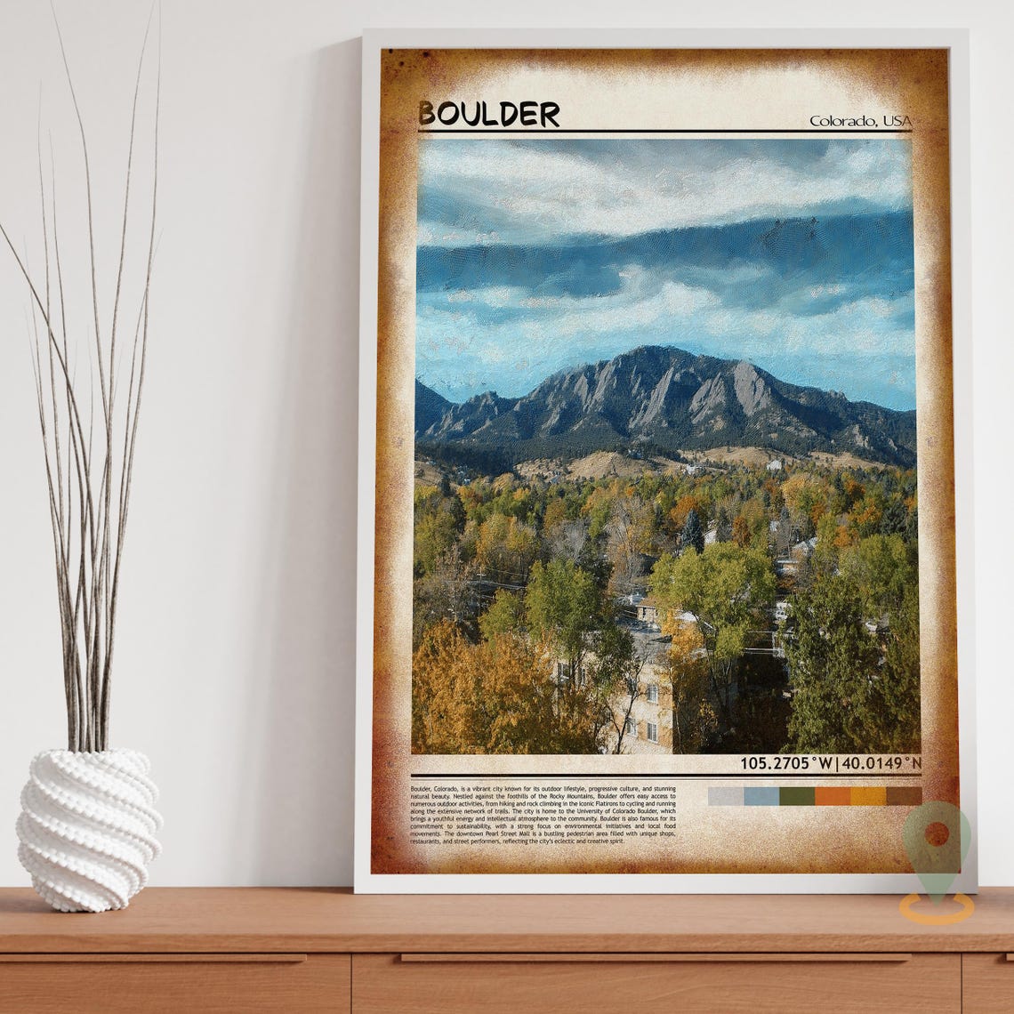 Boulder Colorado Flatirons Mountains Autumn Trees Painting Poster - Image 3