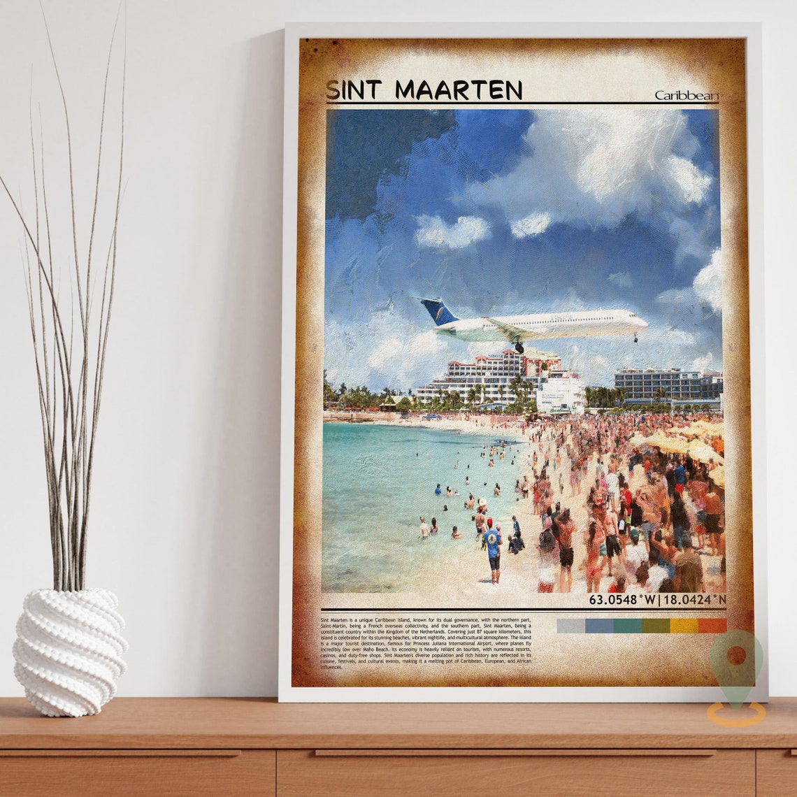 Sint Maarten Caribbean Plane Over Beach Painting Travel Poster - Image 3