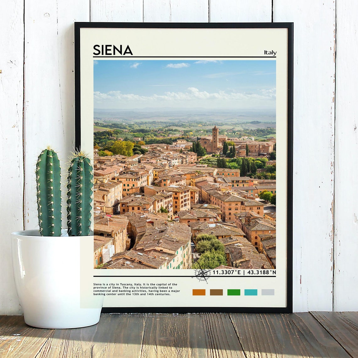Siena Italy Tuscan Rooftops Medieval Town Skyline Vintage Poster - Image 3