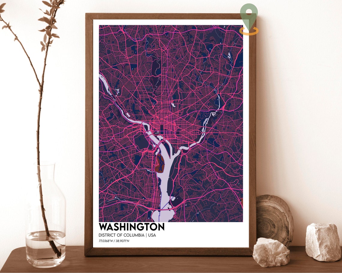 Washington DC Navy Gold Modern Capital City Map Decor Poster - Image 2