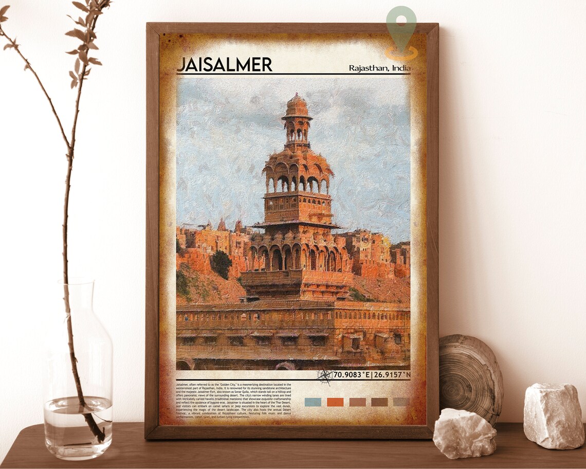 Jaisalmer India Golden Fort Desert Tower Painting Travel Poster - Image 6