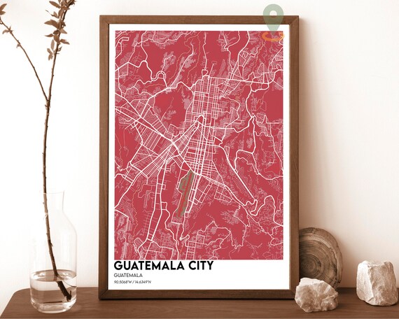 Guatemala City Guatemala Red Street Map Bold Modern Art Poster
