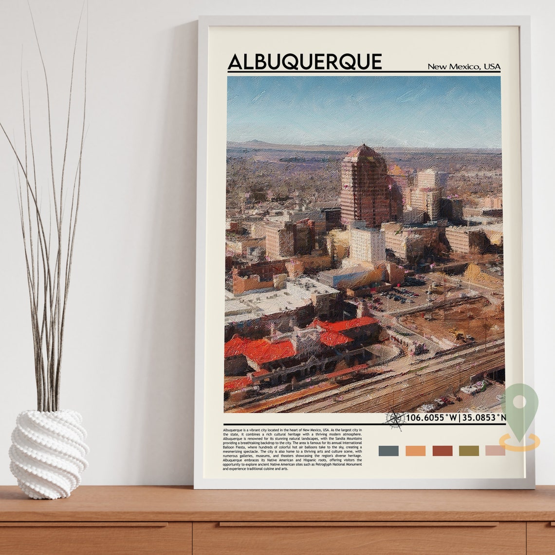 Albuquerque New Mexico Downtown Skyline Watercolor City Poster - Image 2