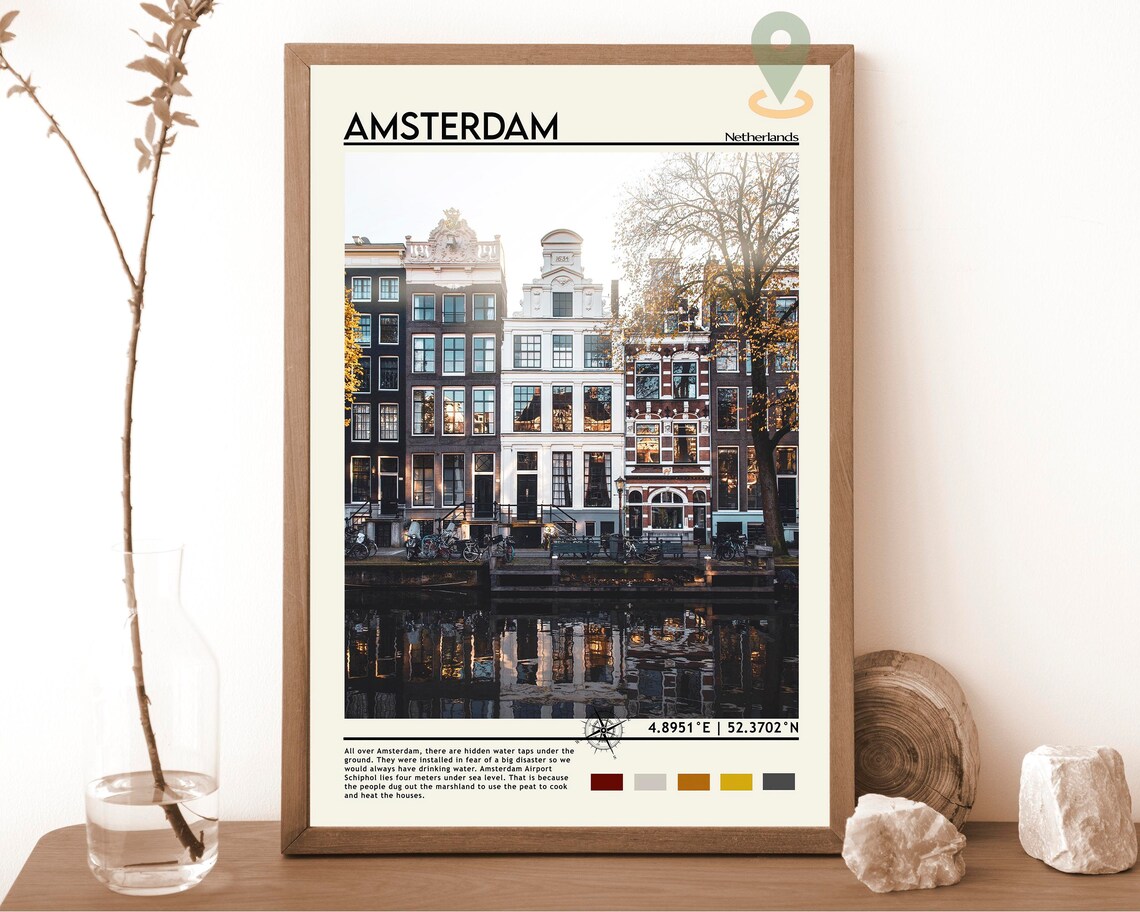 Amsterdam Netherlands Canal Houses Gabled Facade Travel Poster