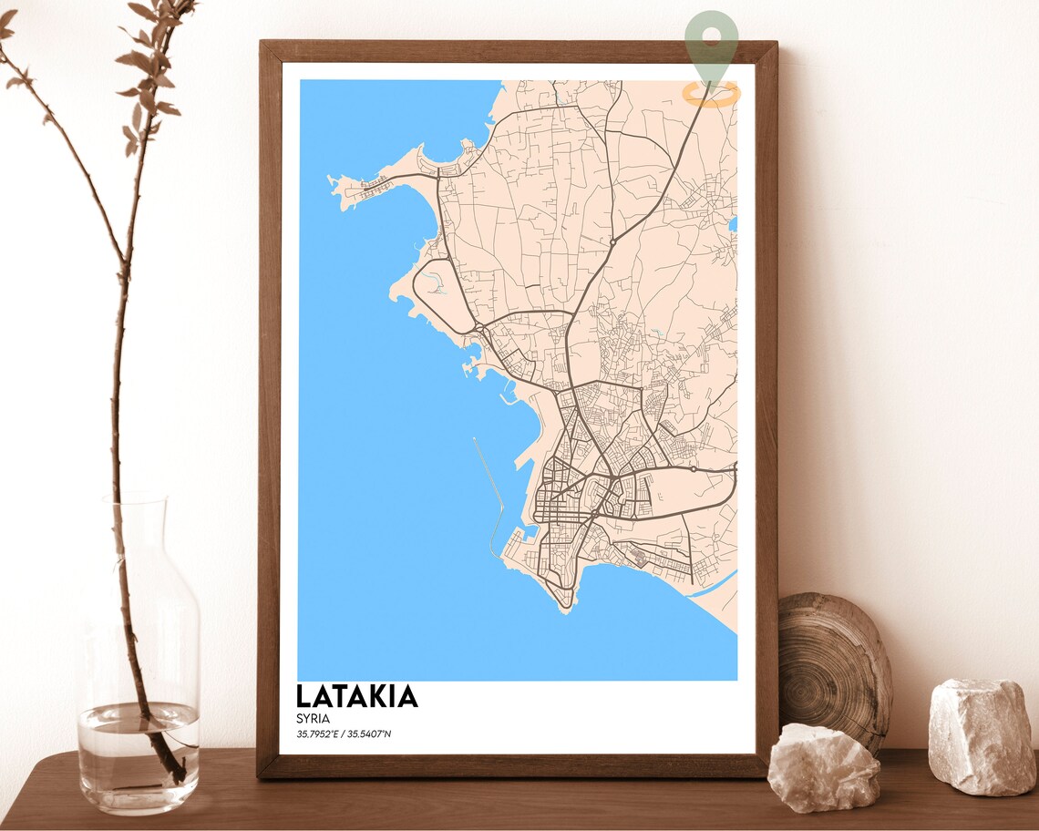 Latakia Syria Navy Yellow Sea Coast Modern Street Map Poster - Image 5