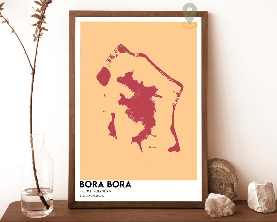 Bora Bora French Polynesia Bold Turquoise Island Map Art Poster - Image 4