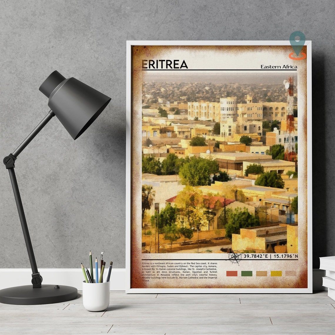 Eritrea Eastern Africa Golden Painted Cityscape Travel Poster - Image 4