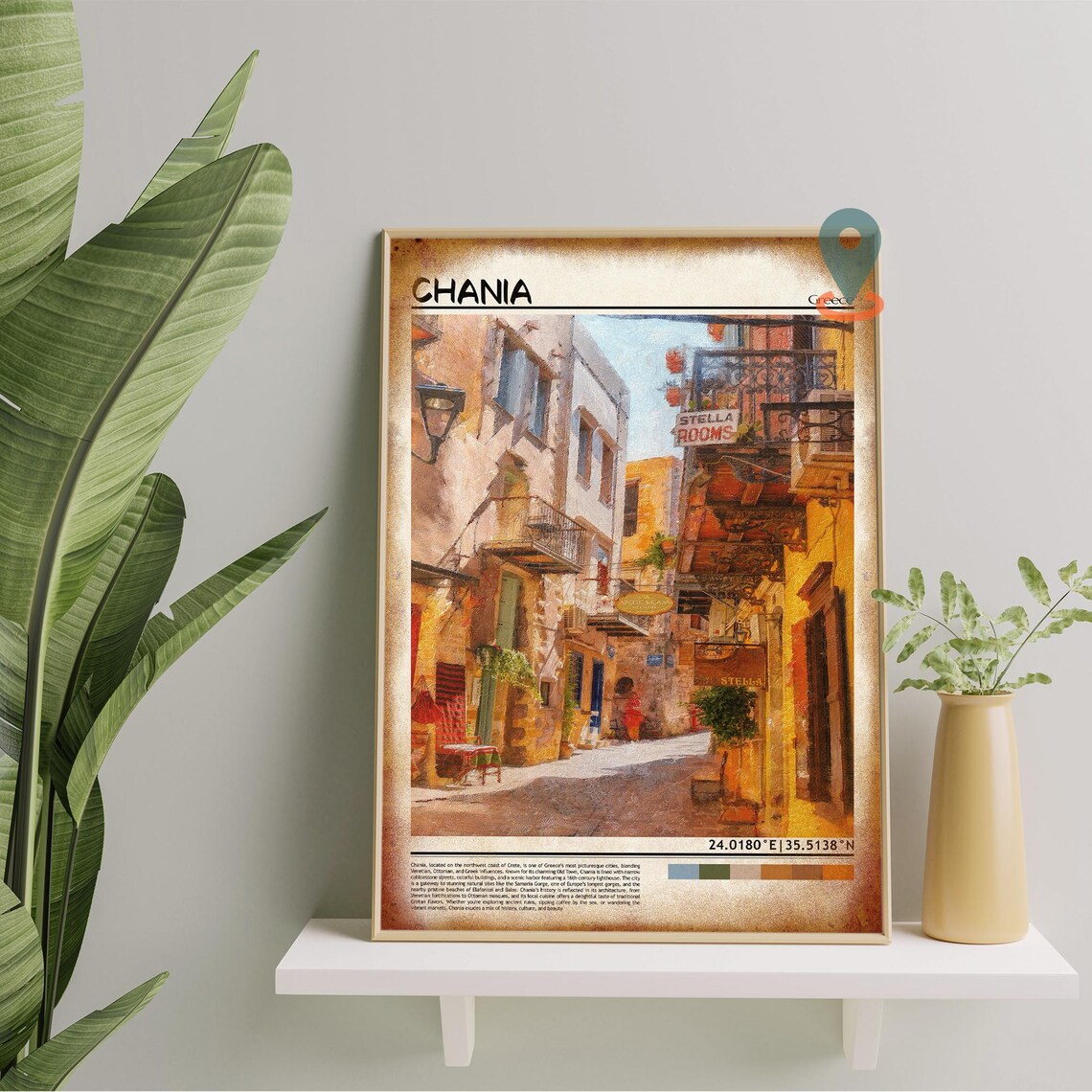 Chania Greece Old Town Alley Balconies Street Painting Poster - Image 5