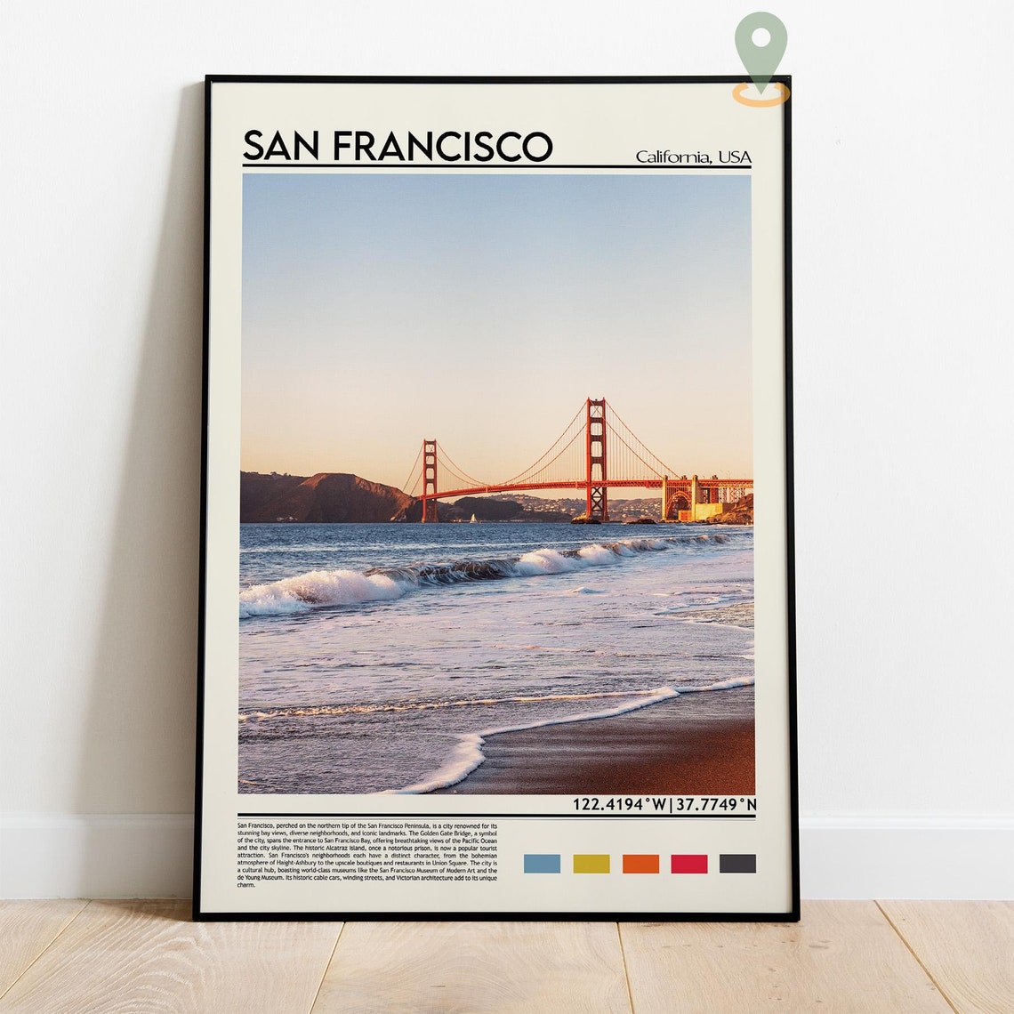 San Francisco Golden Gate Bridge Sunset Beach Waves Scene Poster - Image 3