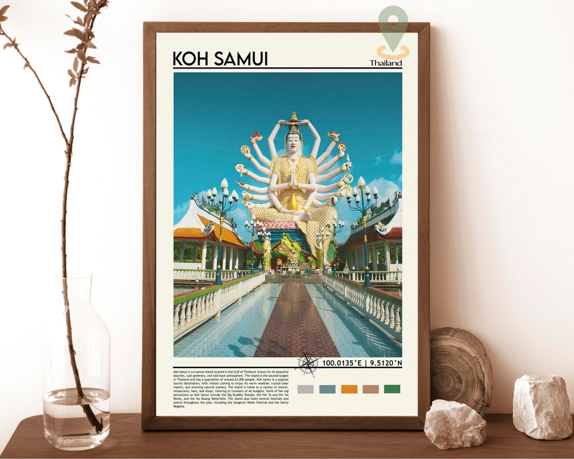 Koh Samui Thailand Temple Statue Photo Poster Tropical Island Art