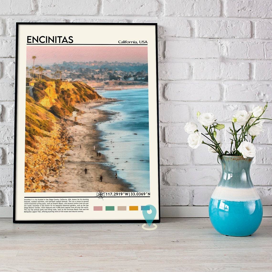 Encinitas California Beach Coast Surf Town Swamis Travel Poster - Image 5