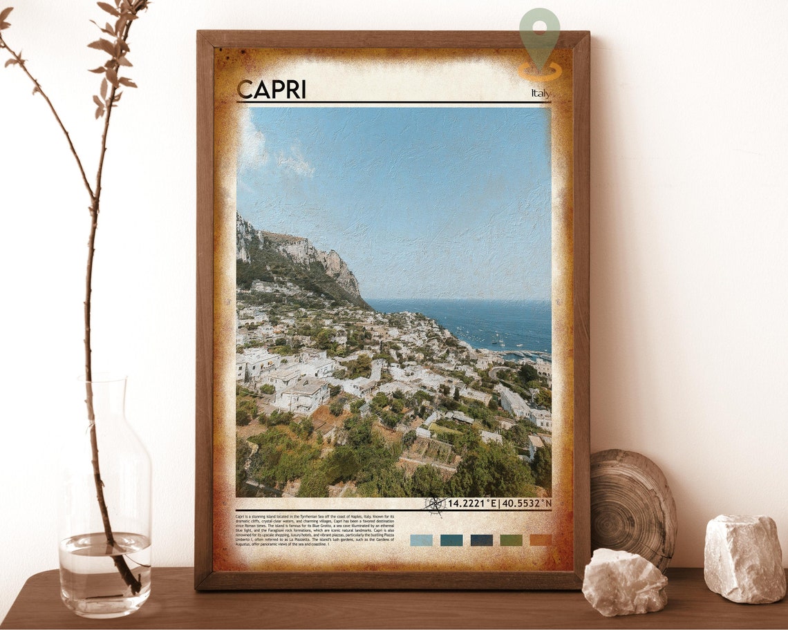 Capri Italy Whitewashed Hillside Town Sea View Island Photo Poster - Image 6