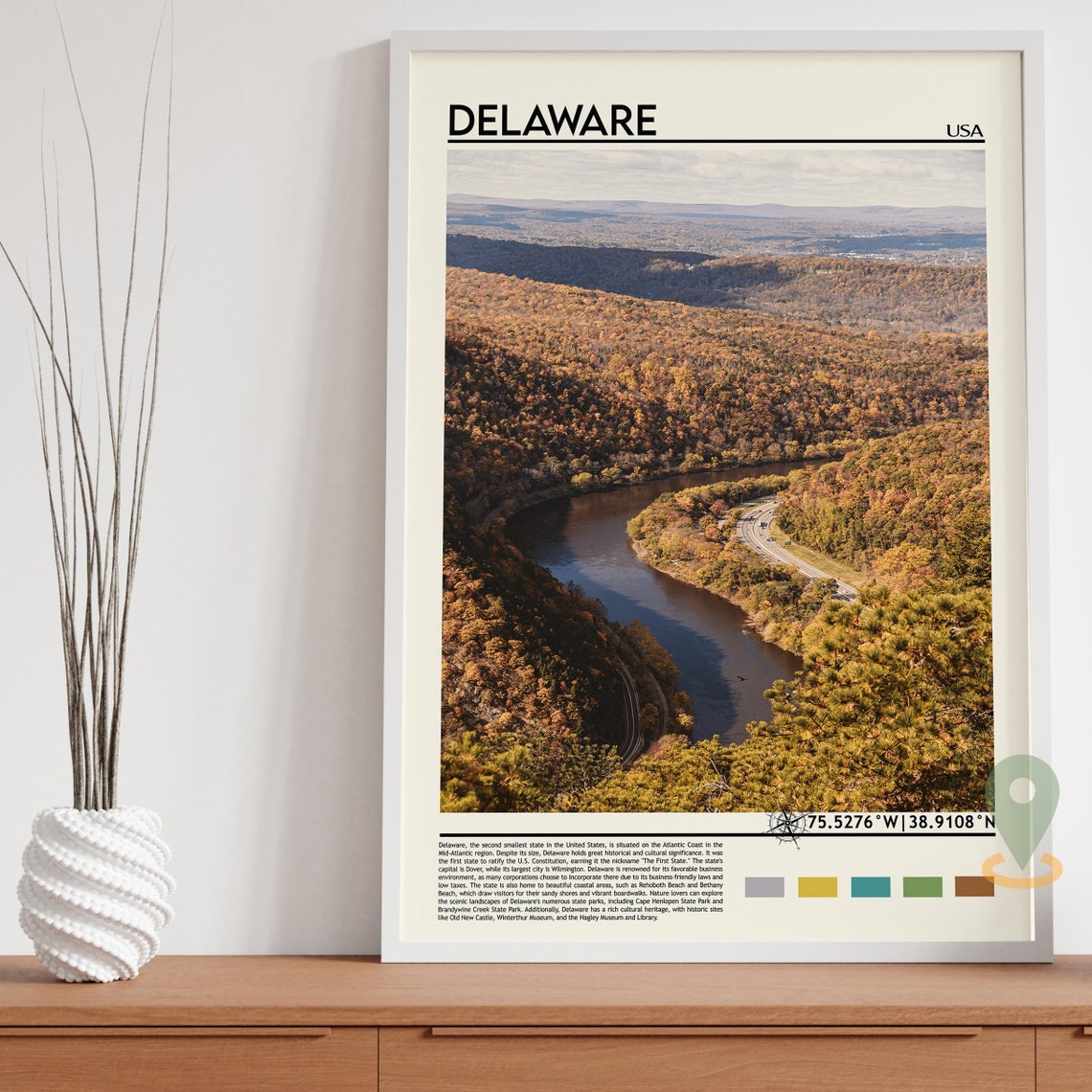 Delaware USA Autumn River Valley Fall Foliage Nature Travel Poster - Image 3