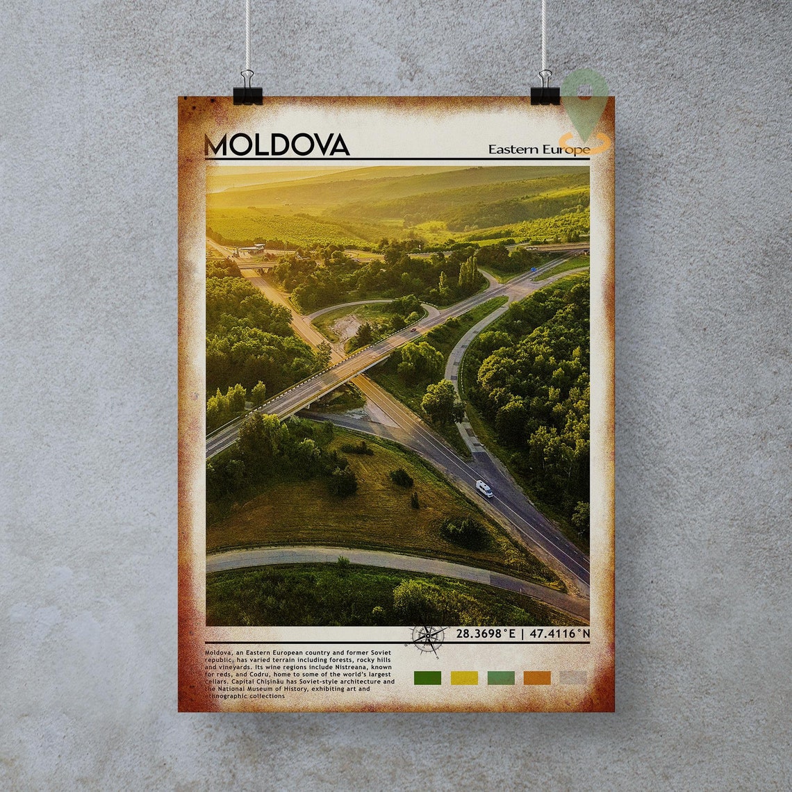 Moldova Eastern Europe Highway Interchange Aerial Green Travel Poster - Image 5