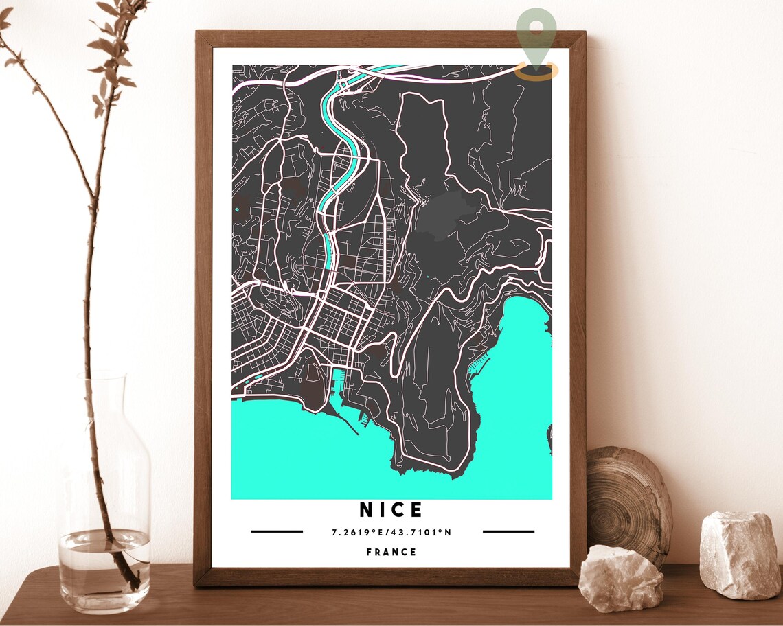 Nice France City Street Map Riviera Modern Art Print for French Riviera Fans - Image 3