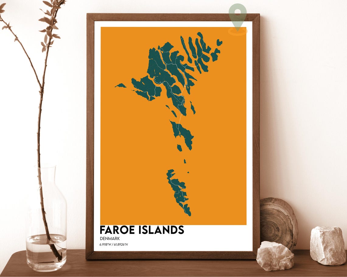 Faroe Islands Denmark Minimalist Archipelago Map Teal Cream Art Poster - Image 5