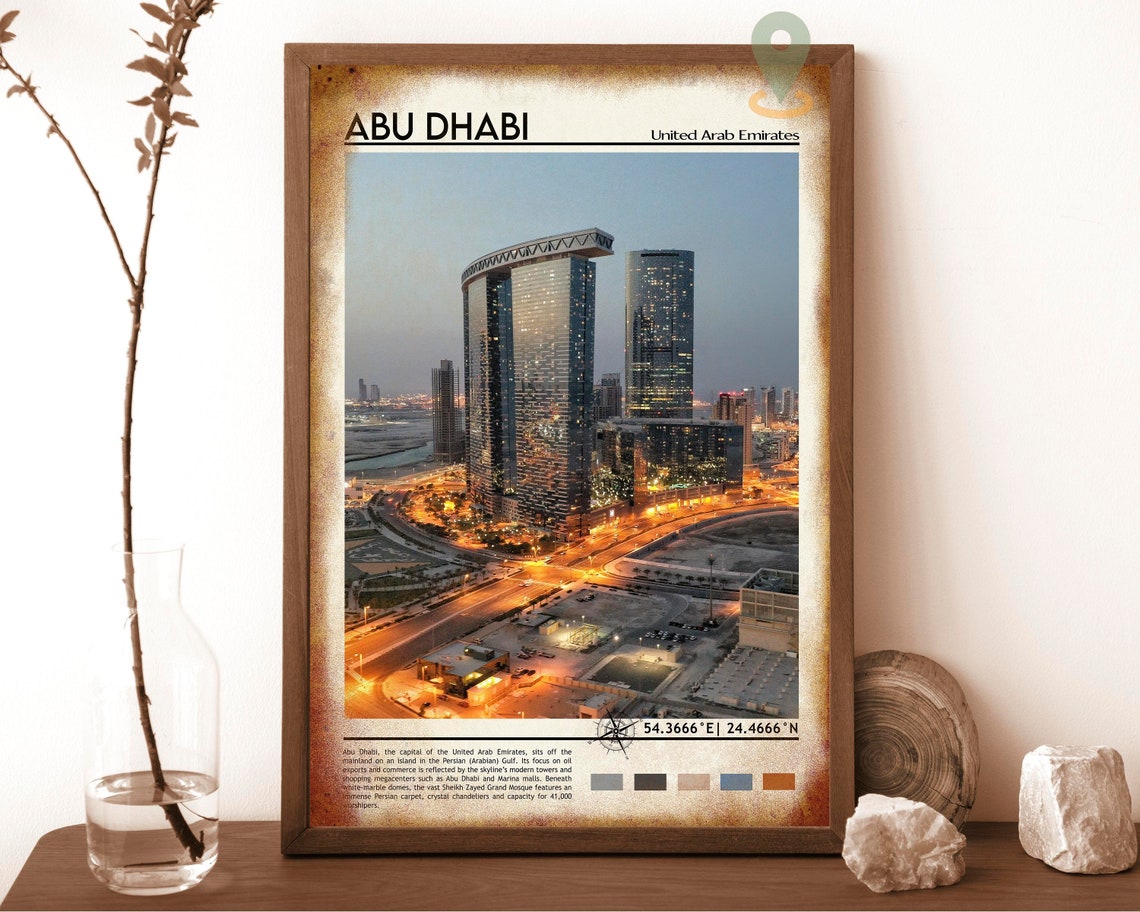 Abu Dhabi UAE Gate Towers Dusk City Lights Skyline Travel Poster - Image 6