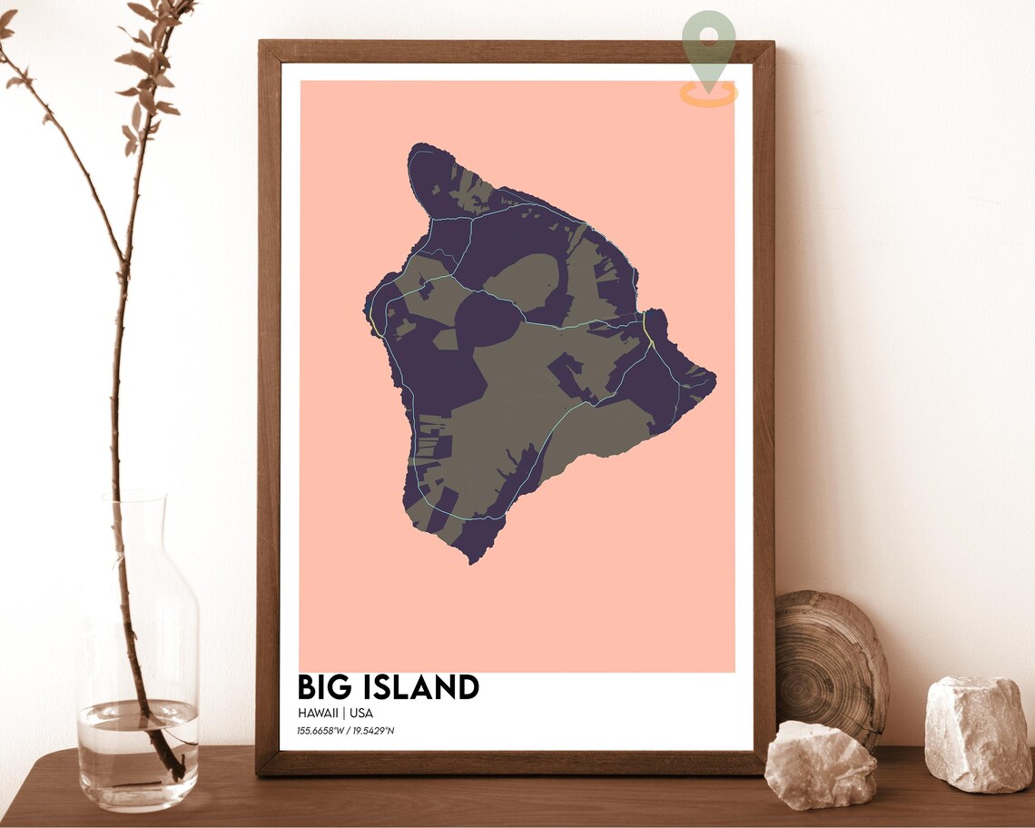 Big Island Hawaii Mustard Yellow Minimalist Island Map Poster - Image 5