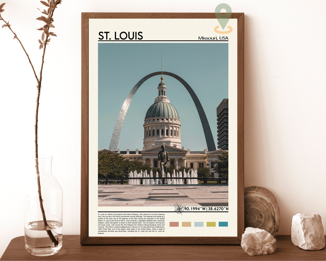 St Louis Missouri Gateway Arch Courthouse Fountain Travel Poster