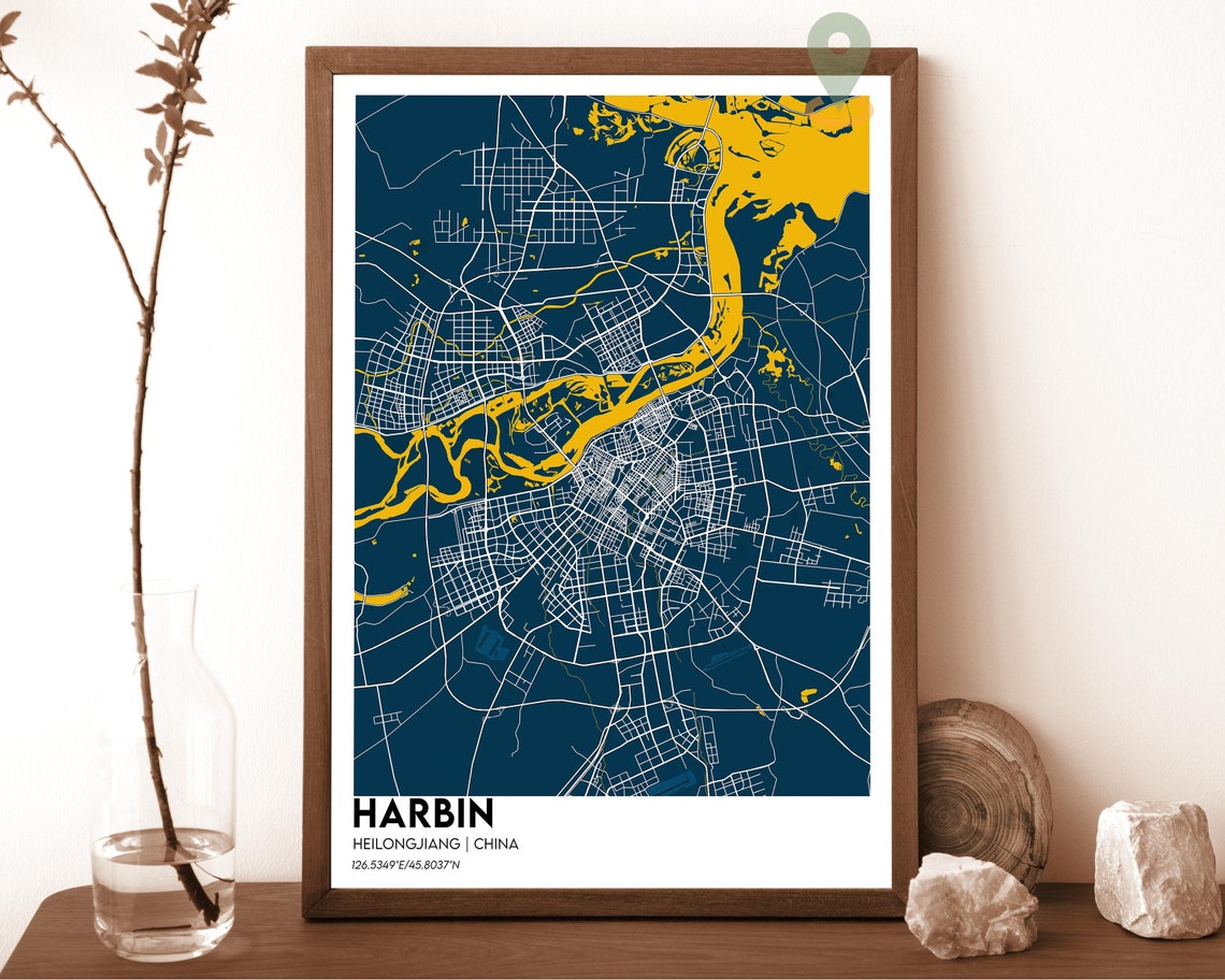 Harbin China Modern City Map Red Cream Minimalist Art Poster - Image 6