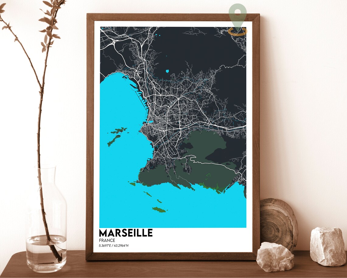 Marseille France Pink Navy Coastal City Street Map Art Poster - Image 6