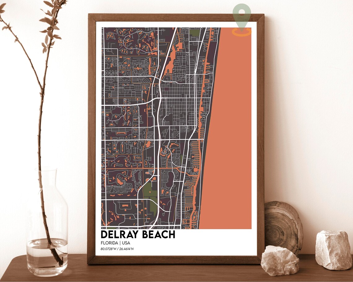 Delray Beach Florida Vintage Sepia Coastal City Map Art Poster - Image 3