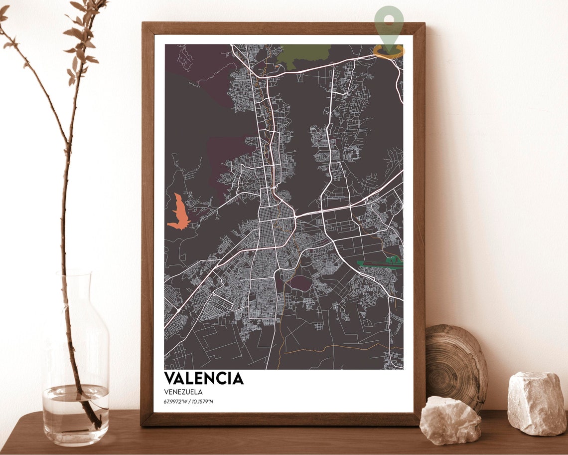 Valencia Venezuela Deep Green Modern City Street Map Design Poster - Image 4