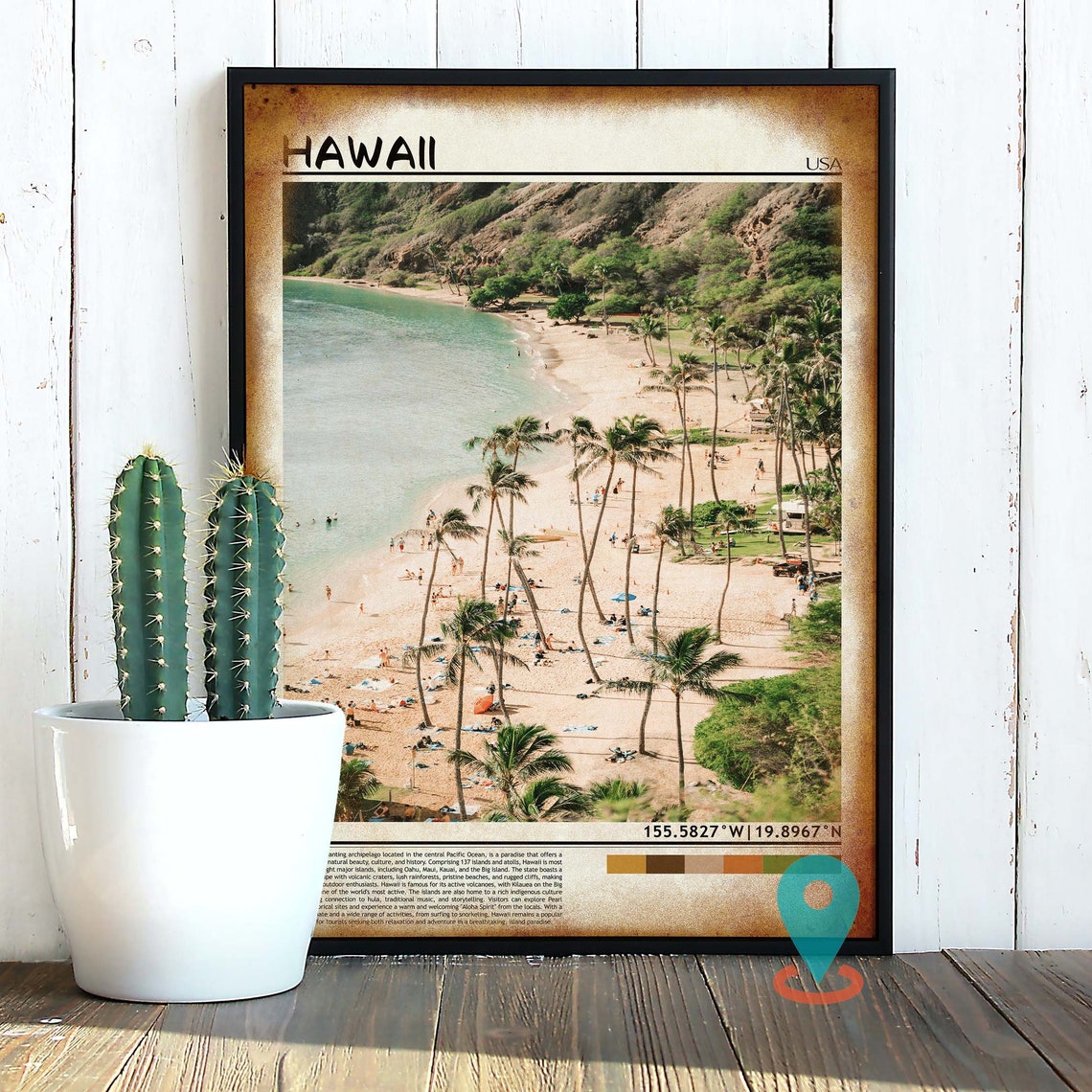 Hawaii USA Palm Fringed Tropical Beach Aerial Paradise Poster - Image 2